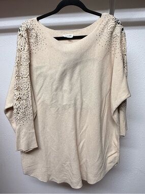 Siren Lily Cream Lace-Sleeve Knit Sweatshirt